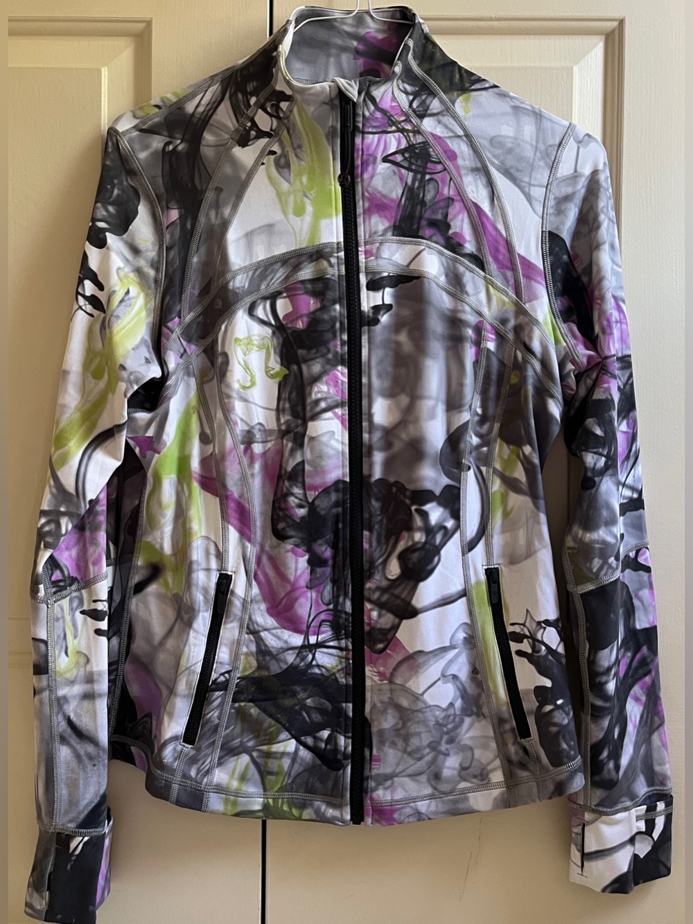 🍒LULULEMON sz 14 DEFINE Jacket UNICORN TEARS 2022 *NULU Throwback Print PNK/BLK